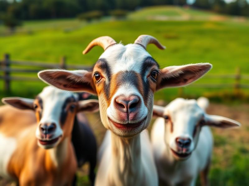 Goats looking up at a guest hoping for a treat