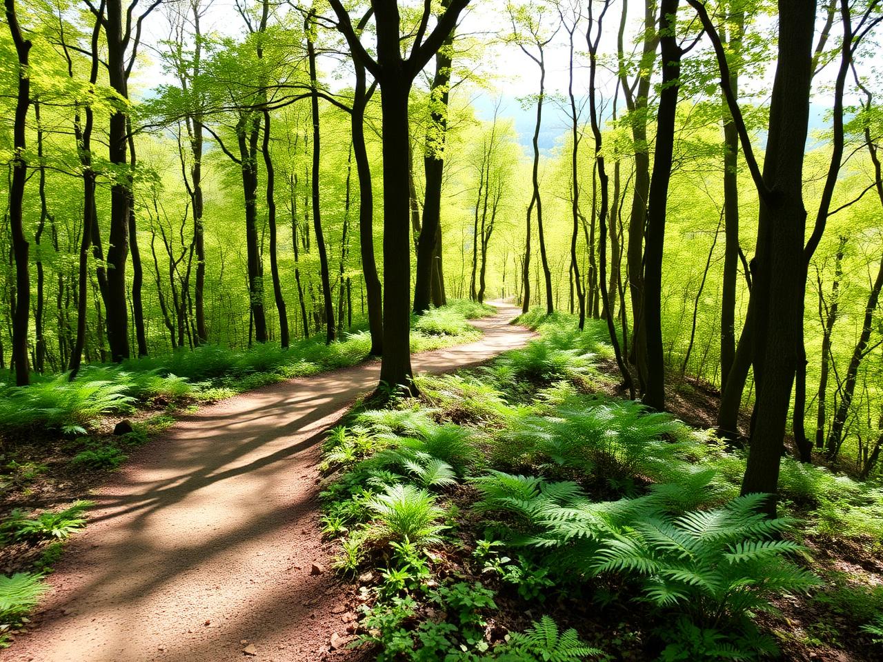 Wooded trail on Cair Paravel Farmstead leading toward the ridge
